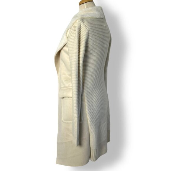 NWT Love Token Cream Faux Suede / Fur Open Long Coat Knit Sleeves Sweater Sz XS - Picture 3 of 7